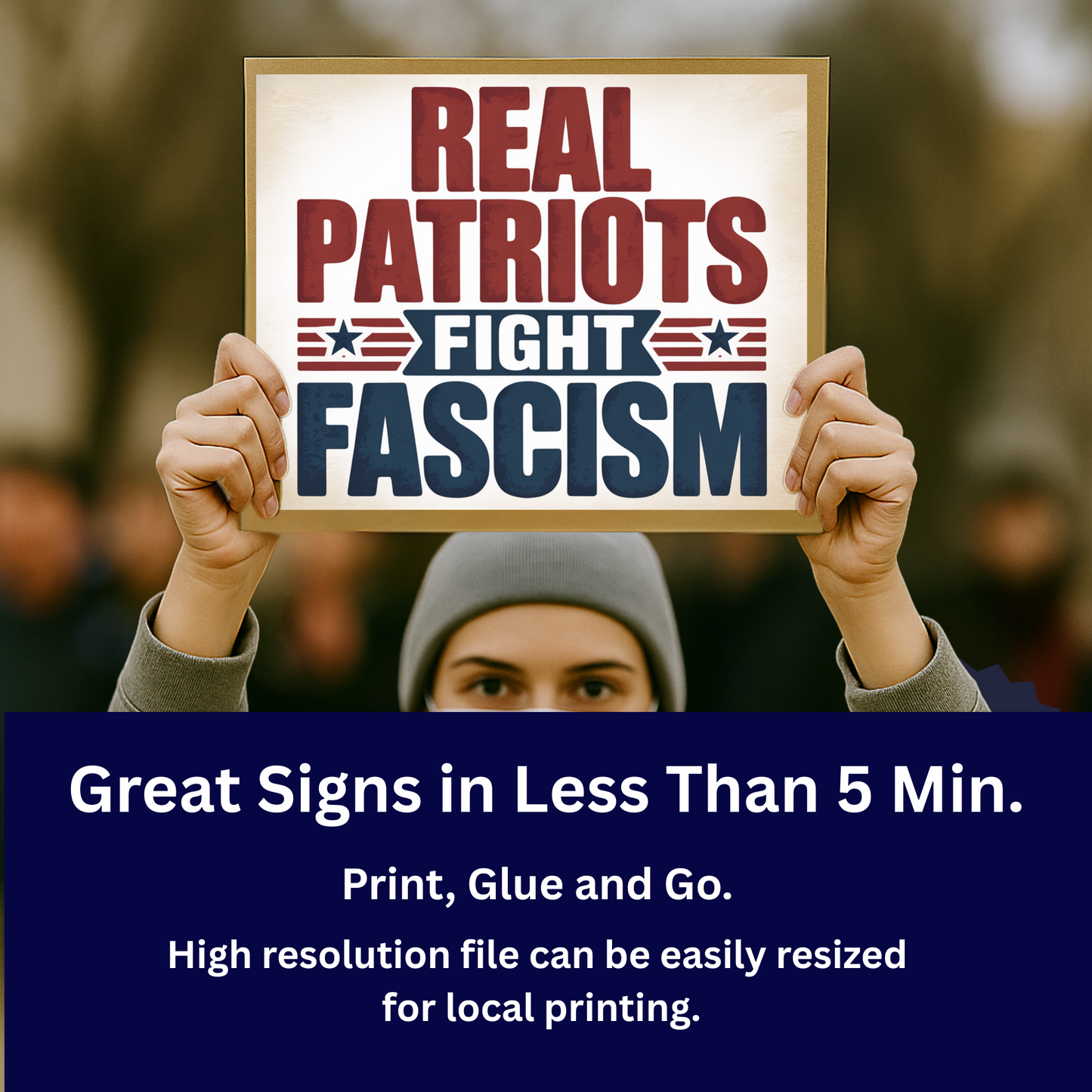 Real Patriots Fight Fascism Printable Protest Sign, Digital Download Poster, Protest PNG, Anti Trump PNG