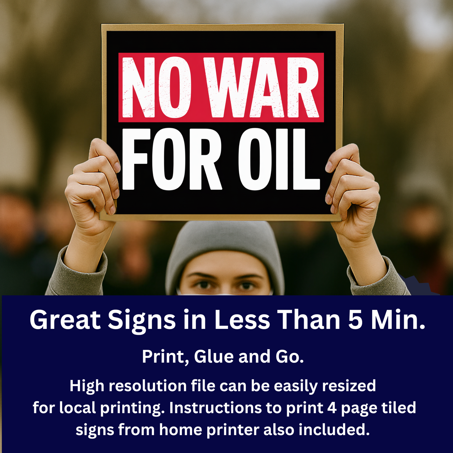 No War For Oil - Printable Anti Trump Sign - PDF and High Res PNG Files Included