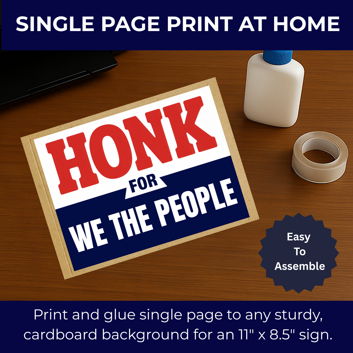 Honk for Democracy Printable Sign Kit -Patriotic Signs for Protests - 5 Different Messages Included