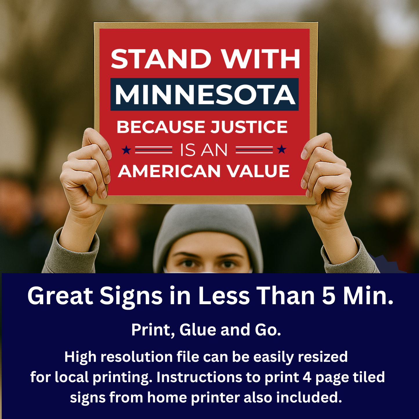 Stand With Minnesota- Printable Protest Sign Kit - Anti Trump Protest Sign PNG