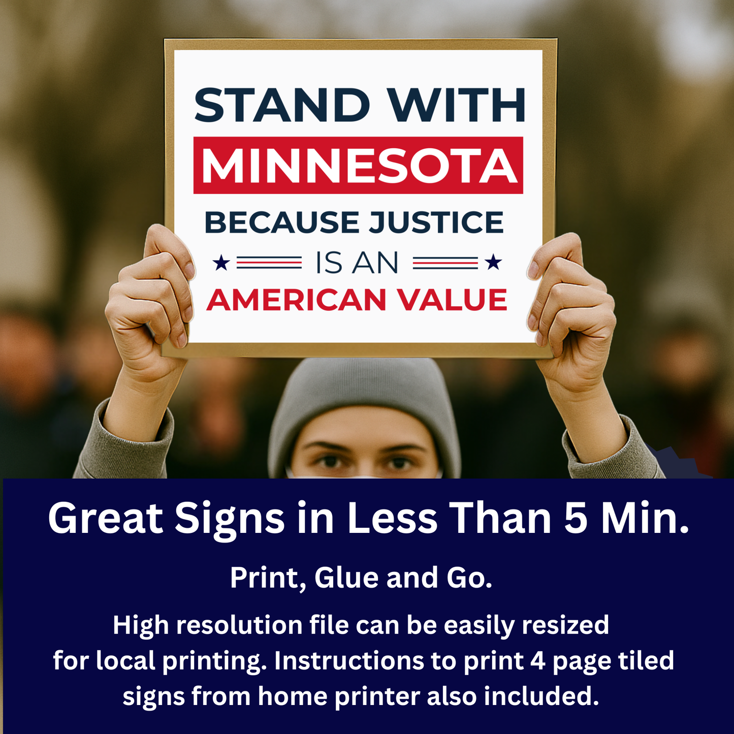 Stand With Minnesota- Printable Protest Sign Kit - Anti Trump Protest Sign PNG