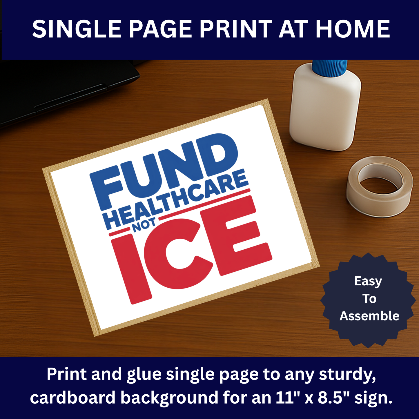 Anti ICE Protest Sign - Fund Healthcare Not ICE - Printable Protest Sign Kit - Protest Sign PNG
