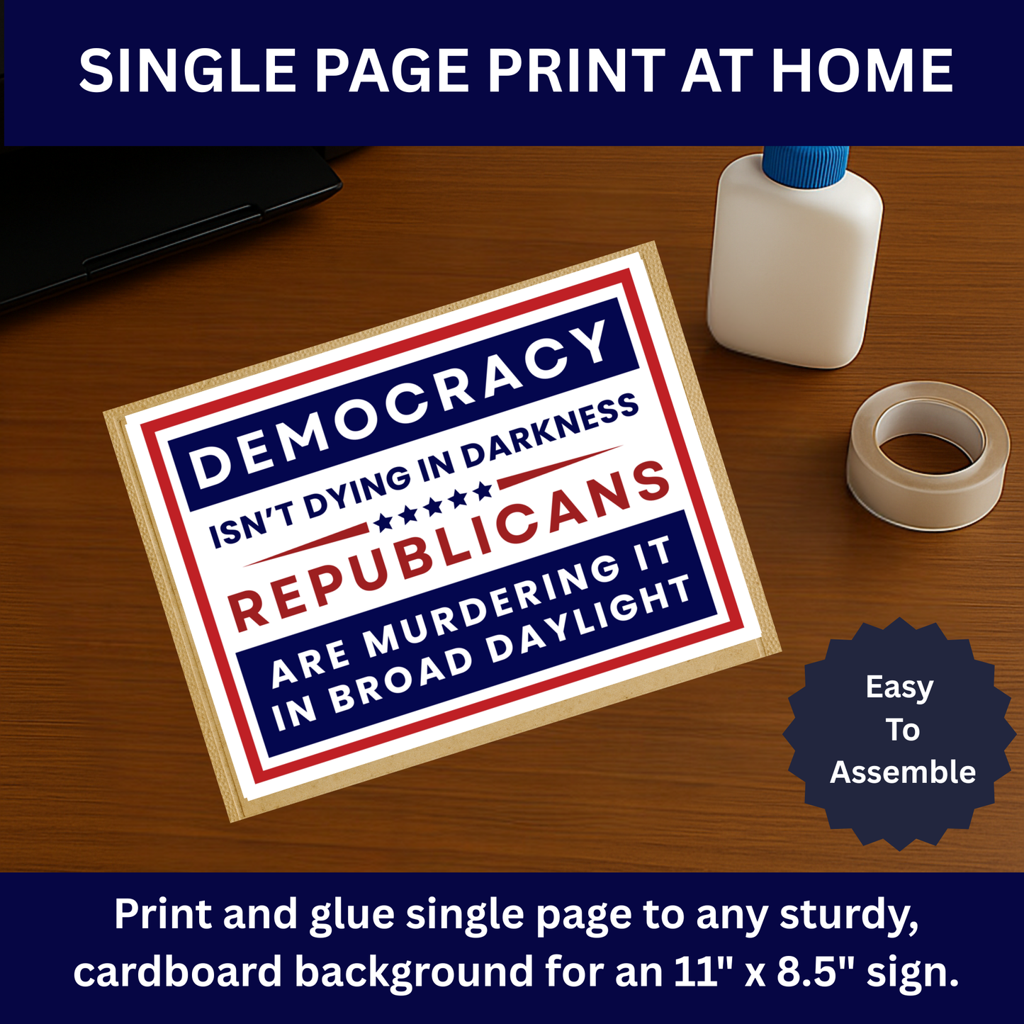 Print at Home Protest Sign Kit, Digital Download, Single Page (8.5" x 11"), or Enlarge Locally Up to 24" x 18"