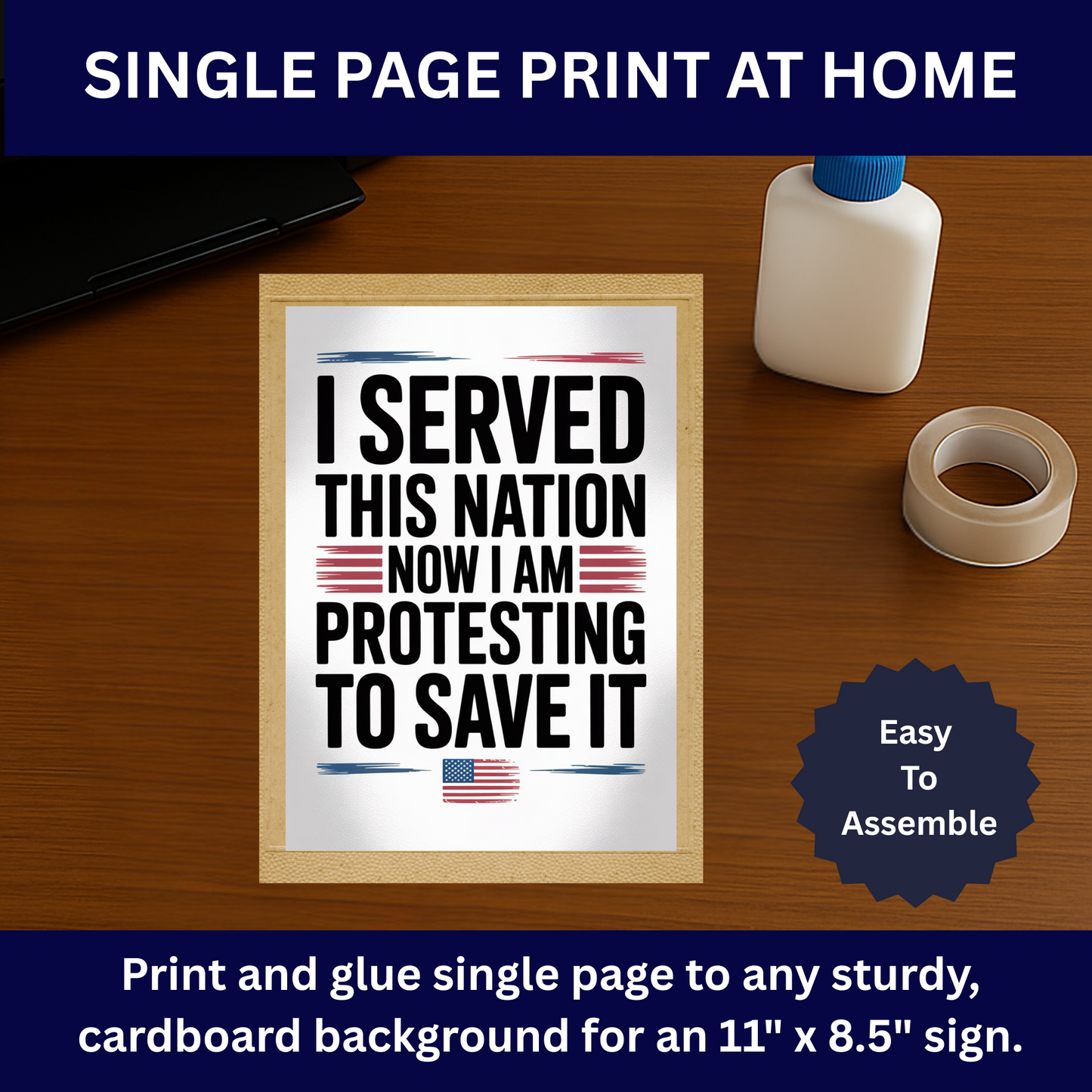Veterans Protest Signs, No Kings Protest Signs 2 Sizes - Print at Home and Glue to Cardboard, Anti Trump Signs, Printable Protest Signs