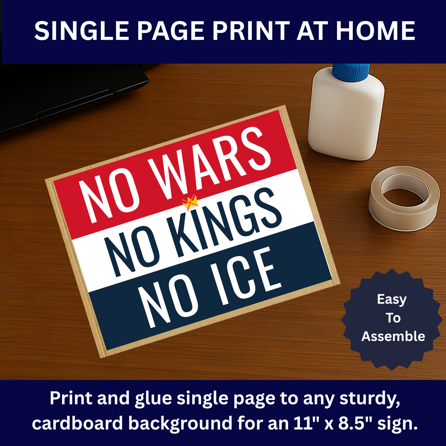 Anti ICE Protest Sign - No Wars, No Kings, No ICE - Printable Protest Sign Kit - Protest Sign PNG