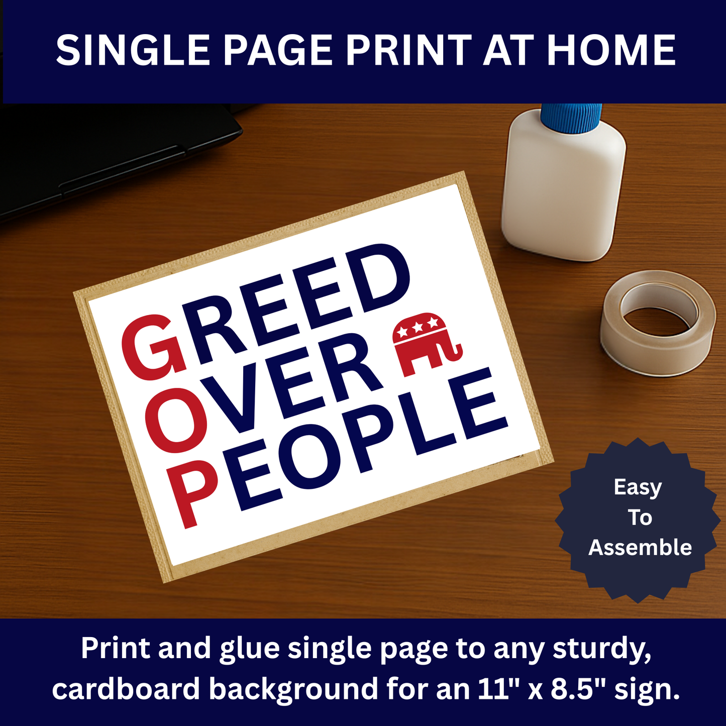 Anti GOP Print at Home Protest Sign Kit, 2 Sizes Included, Single Page (8.5" x 11"), or 2 Pages (17" x 11") Printable Protest Signs, Digital Download
