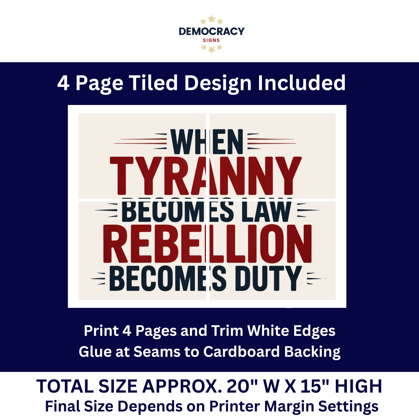 Anti Trump Protest Signs, No Kings Protest Signs, 2 Sizes - Print at Home and Glue to Cardboard
