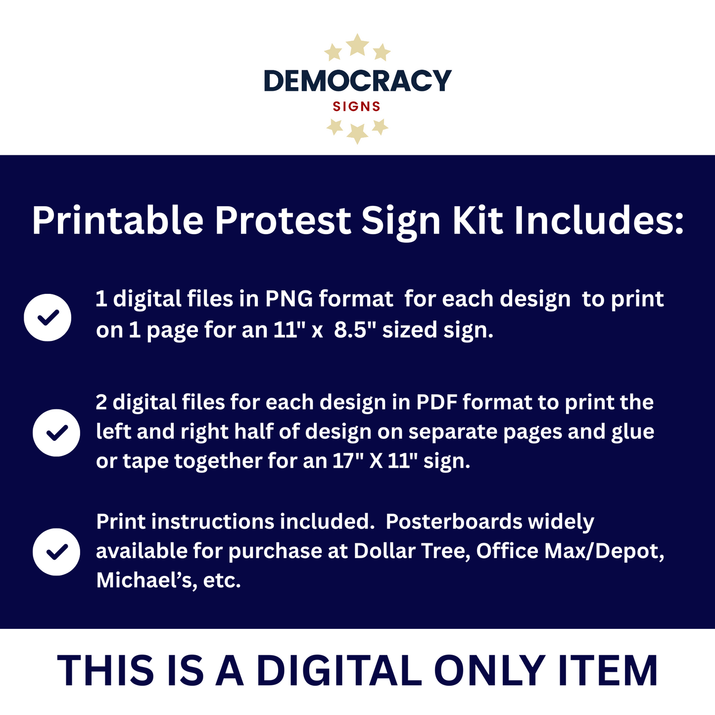 Print at Home Protest Sign Kit, 2 Sizes Included, Single Page (8.5" x 11"), or 2 Pages (17" x 11") Printable Protest Signs, Digital Download