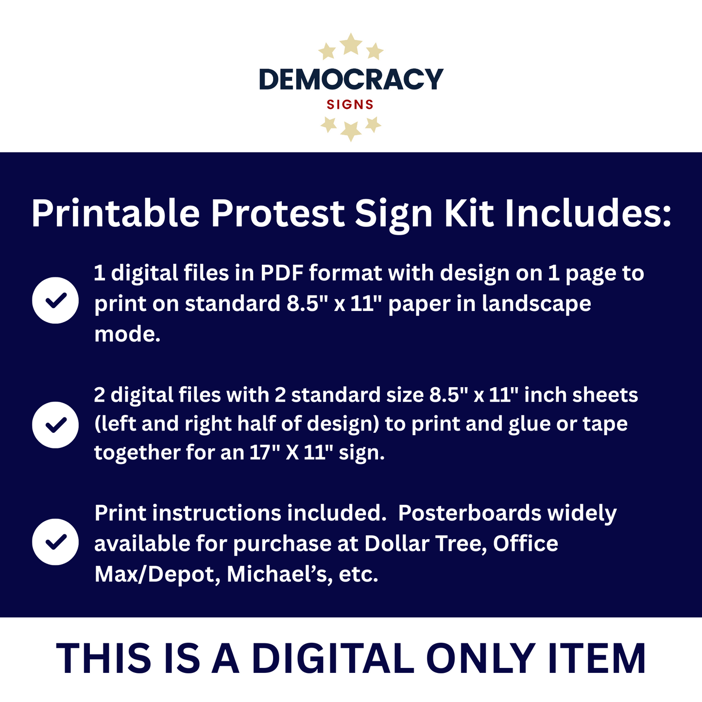 Print at Home Protest Sign Kit, 2 Sizes Included, Single Page (8.5" x 11"), or 2 Pages (17" x 11") Printable Protest Signs, Digital Download (Copy)