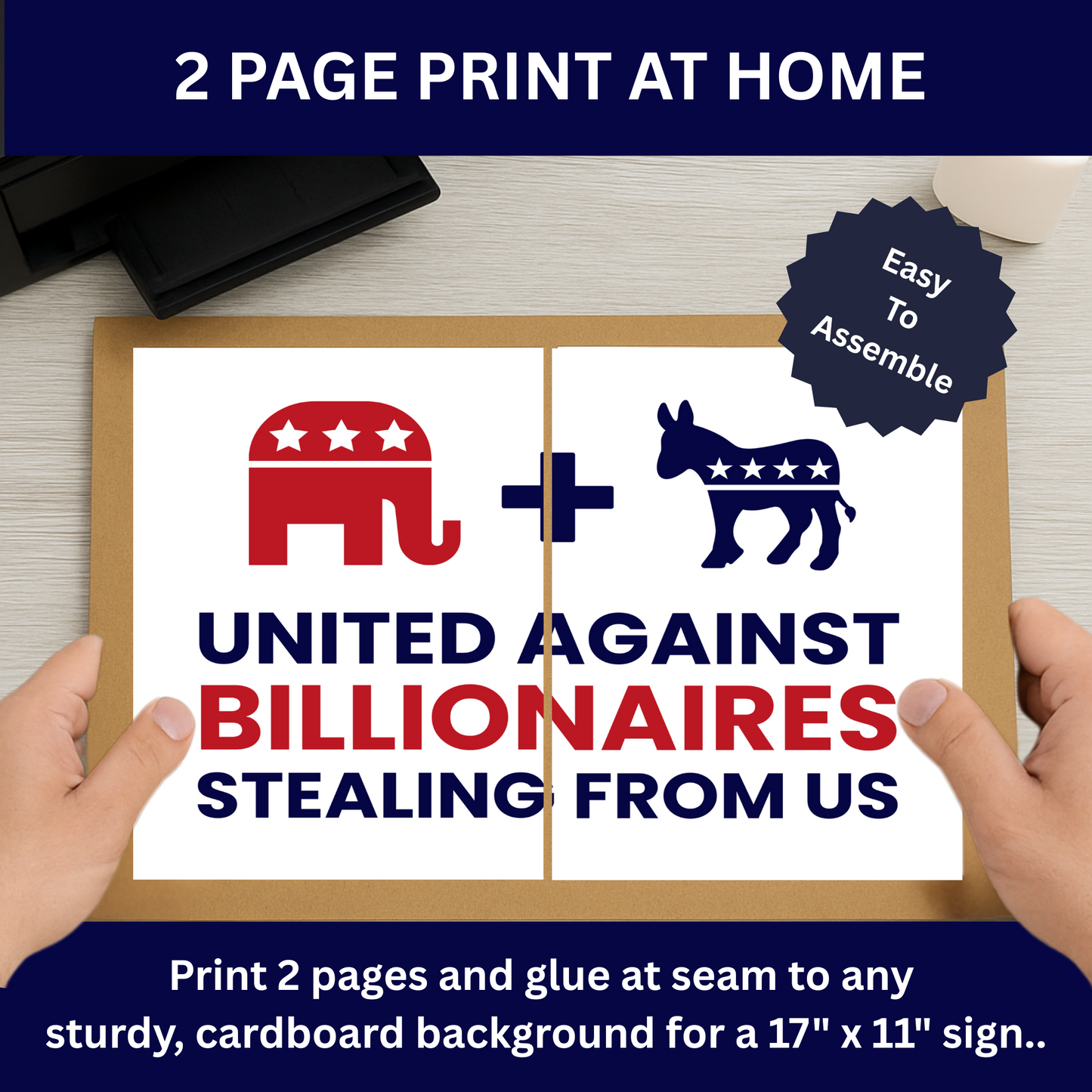 Print at Home Protest Sign Kit, 2 Sizes Included, Single Page (8.5" x 11"), or 2 Pages (17" x 11") Printable Protest Signs, Digital Download