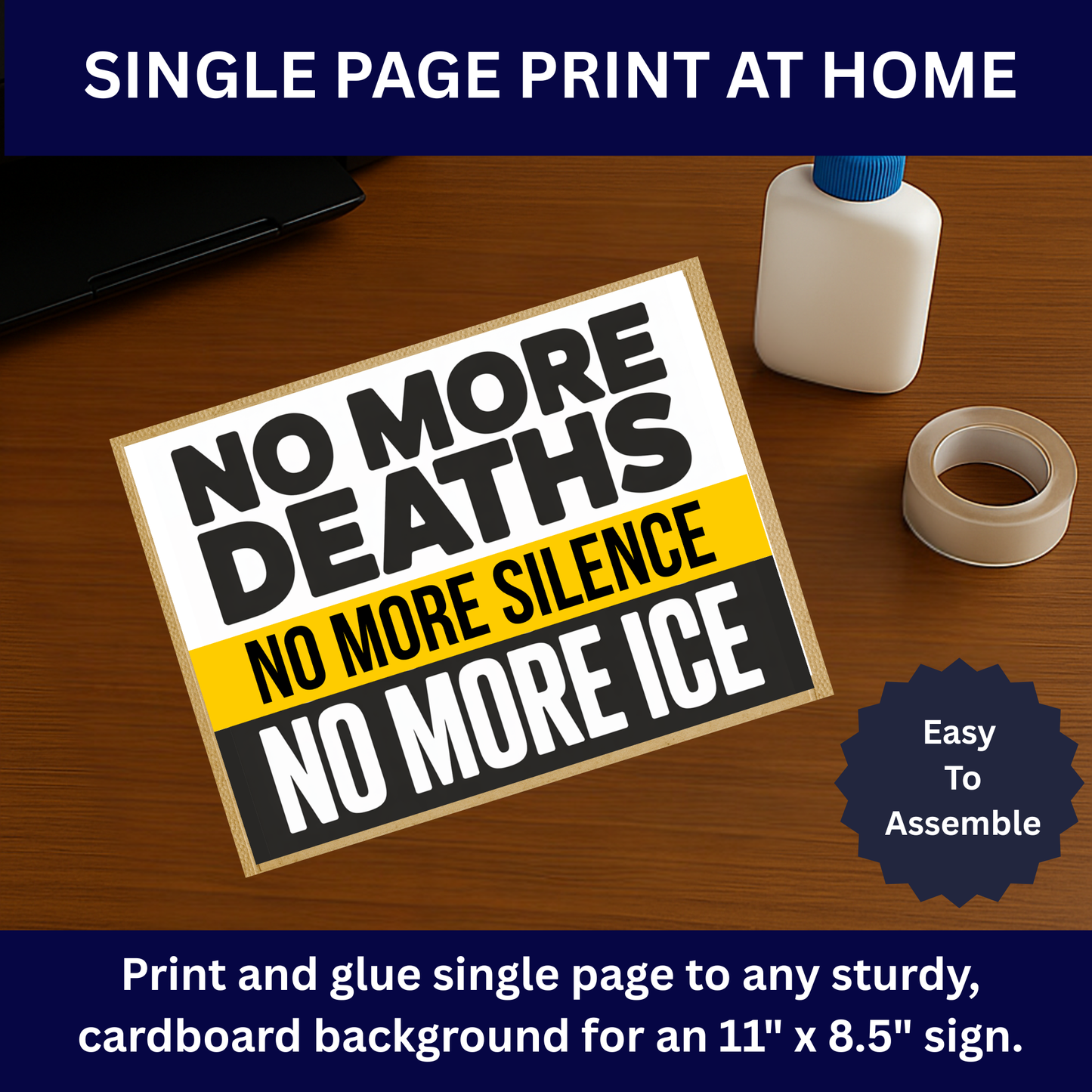 Anti ICE Protest Sign - No More Deaths, No More Silence, No More ICE - Printable Protest Sign Kit - Protest Sign PNG