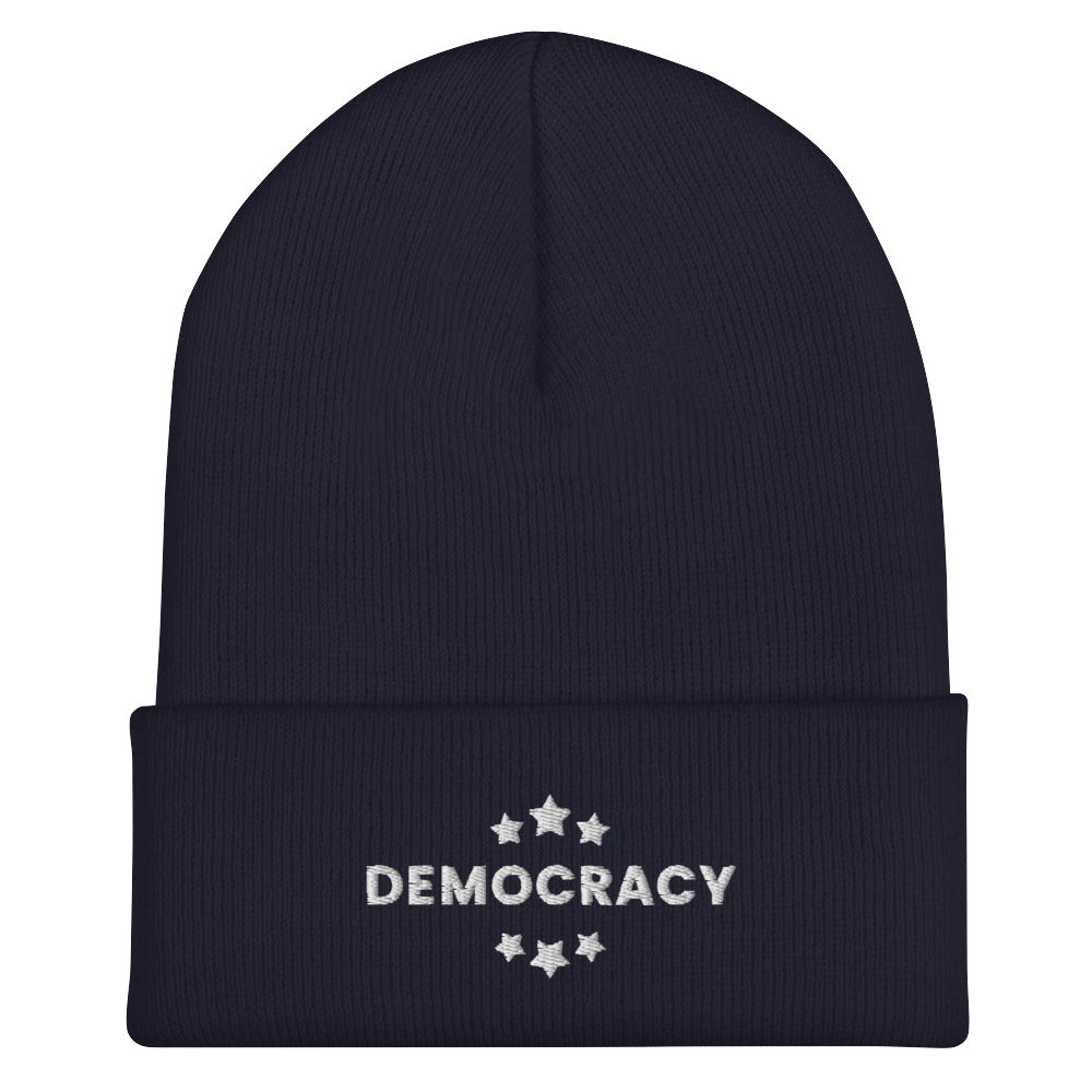 Democracy Knit Beanie, Embroidered, Multiple Colors, Democracy Hat