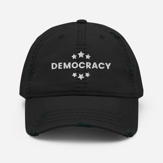 Democracy Hat, Embroidered, Distressed "Dad" Hat, Multiple Colors