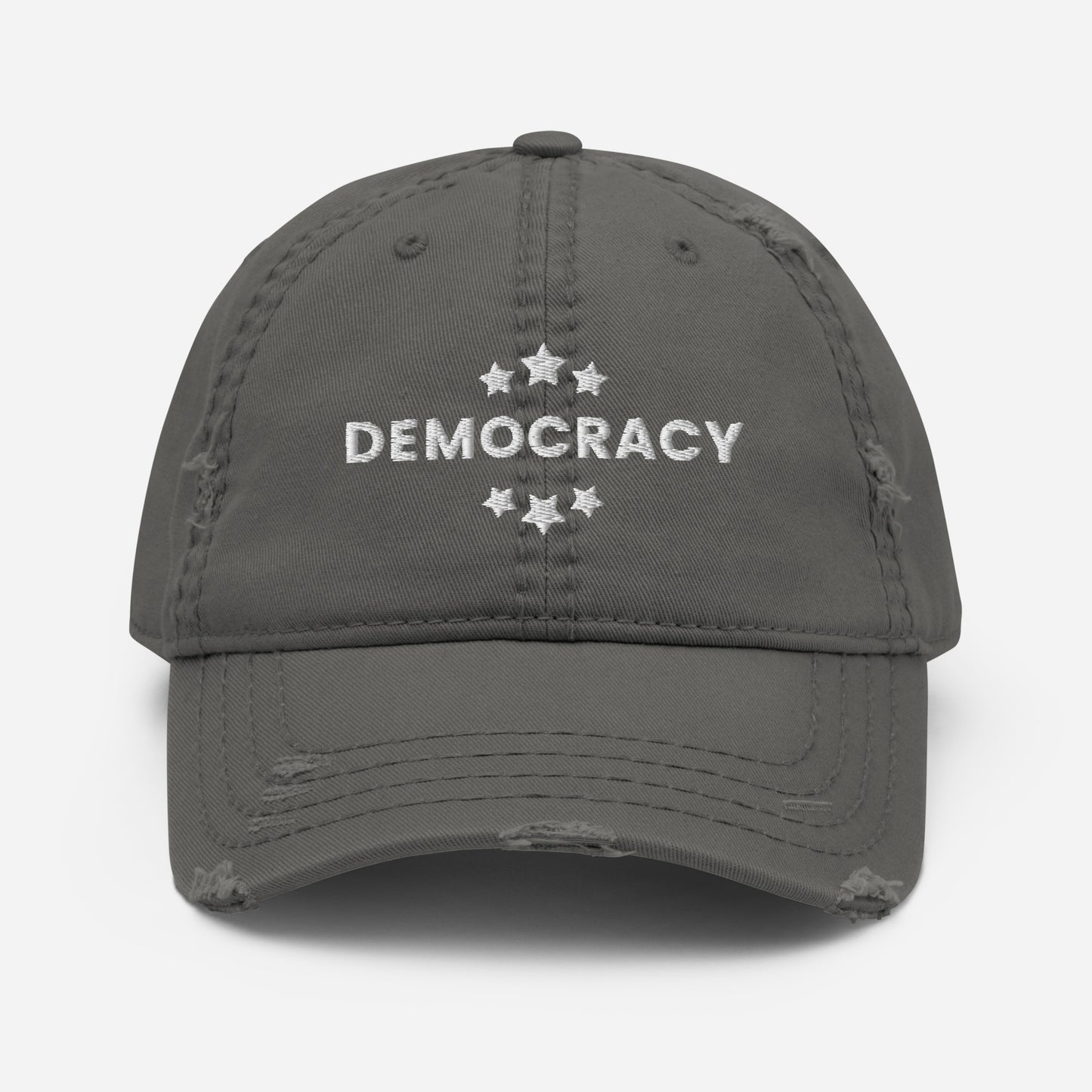 Democracy Hat, Embroidered, Distressed "Dad" Hat, Multiple Colors