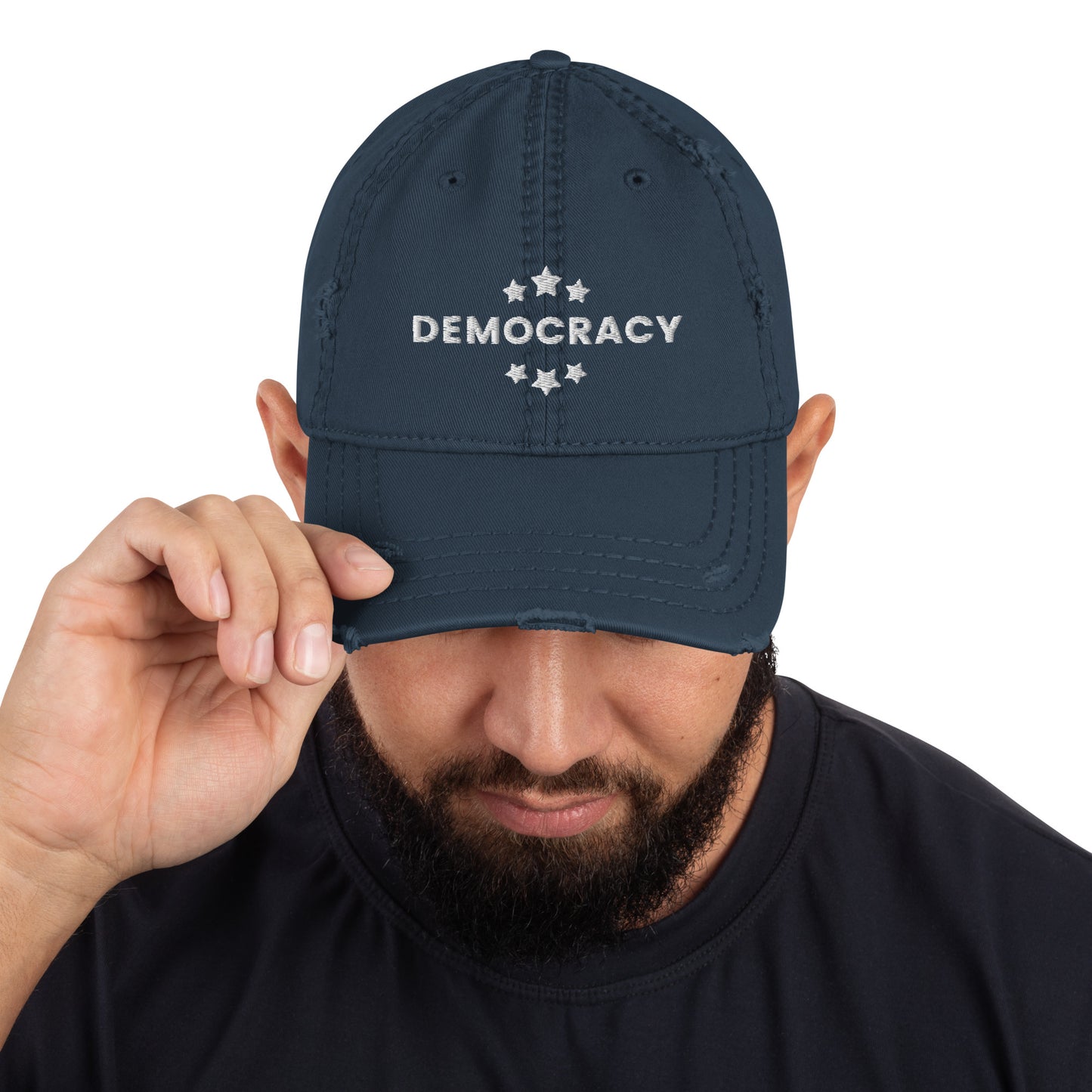 Democracy Hat, Embroidered, Distressed "Dad" Hat, Multiple Colors