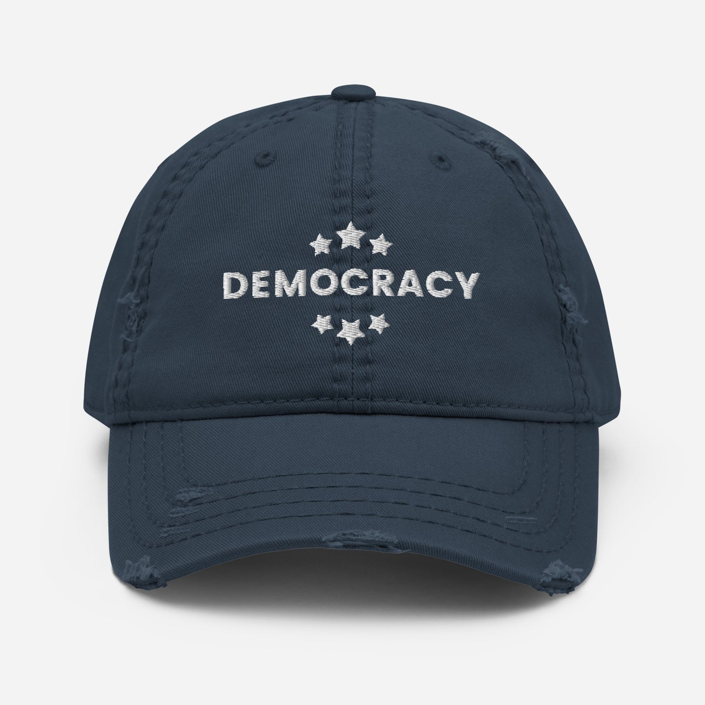 Democracy Hat, Embroidered, Distressed "Dad" Hat, Multiple Colors