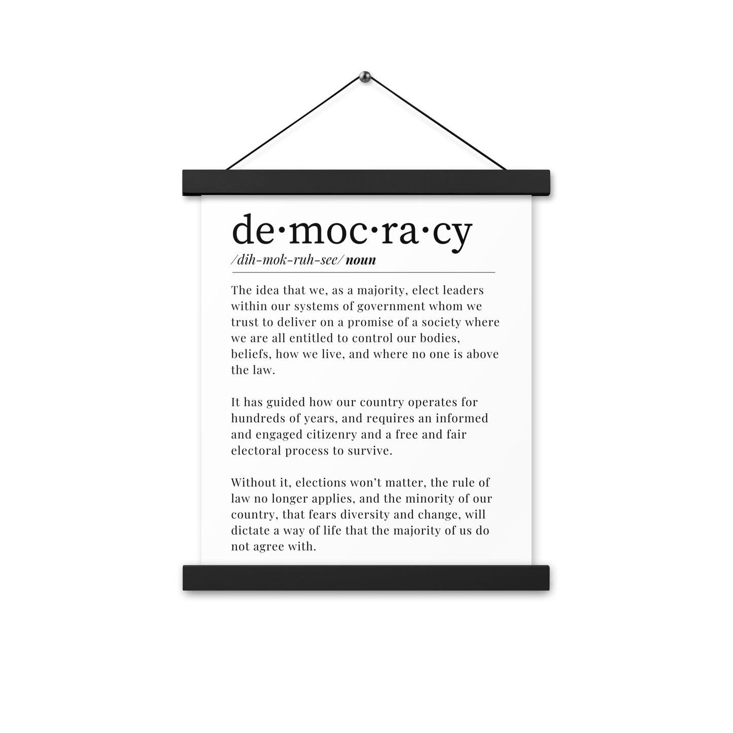 Democracy Poster, Hanging 11" x 14" Poster, Black and White, Democracy Definition