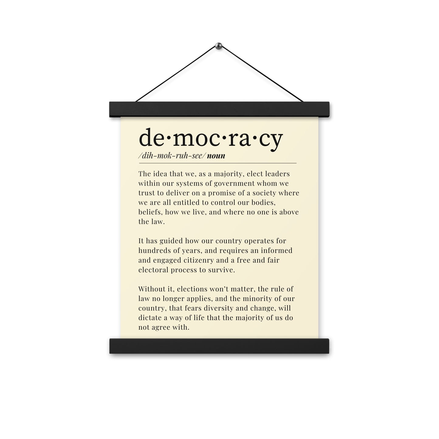 Democracy Poster, Hanging 11" x 14" Poster, Beige and Black, Democracy Definition