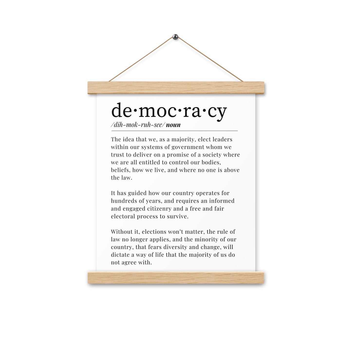 Democracy Poster, Hanging 11" x 14" Poster, Black and White, Democracy Definition