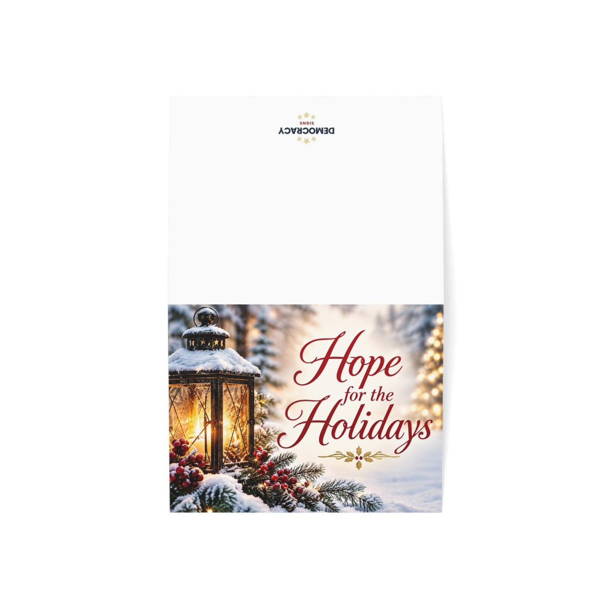 Hope for the Holidays (snowy lantern) greeting card, open-cover