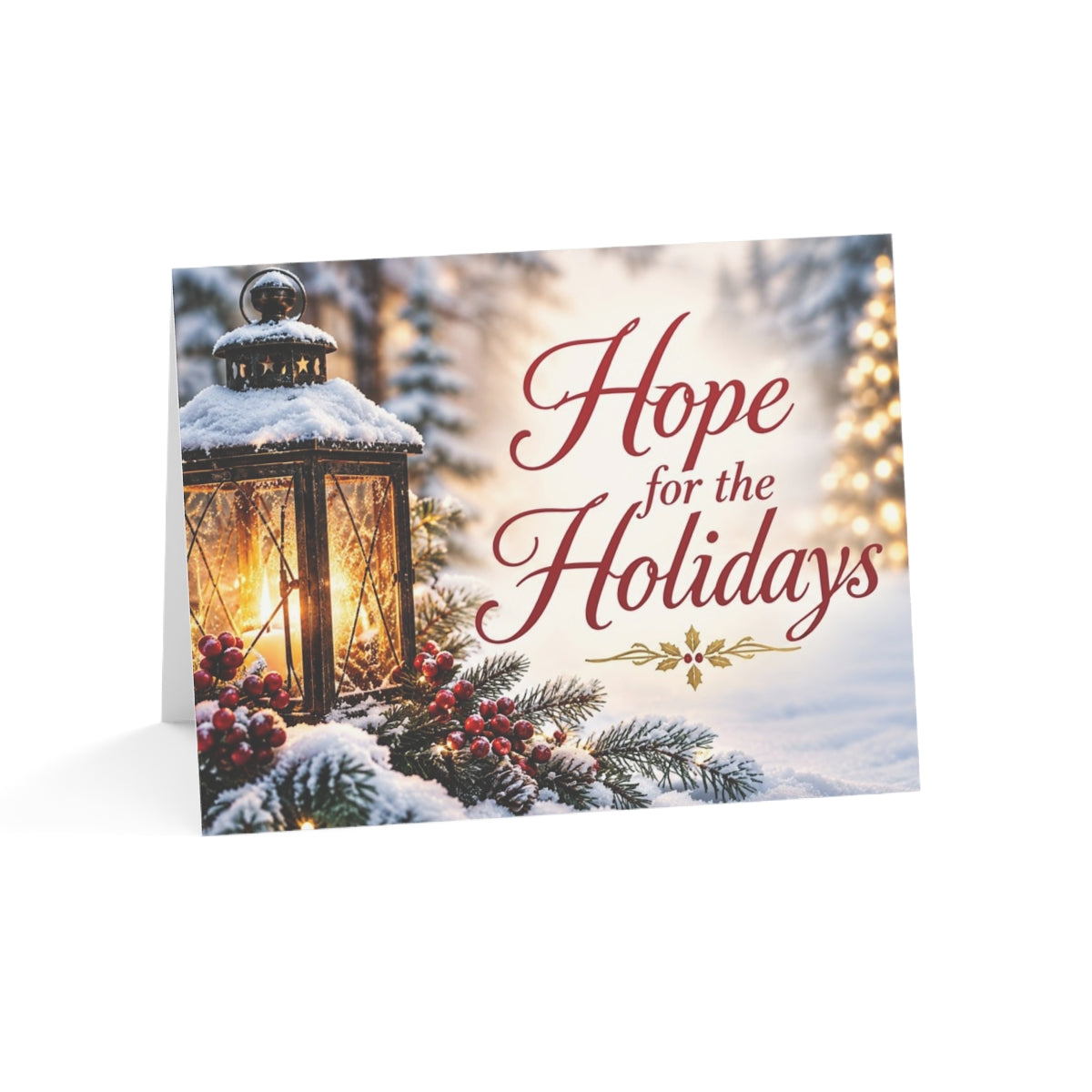 Hope for the Holidays (snowy lantern) greeting card, front