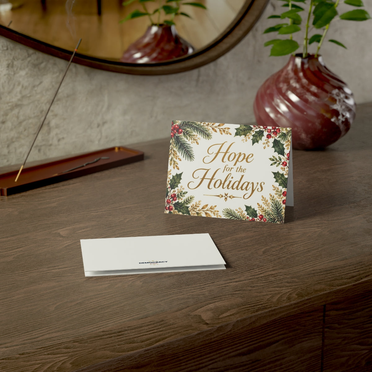 Hope for the Holidays (watercolour holly) greeting card, context-2