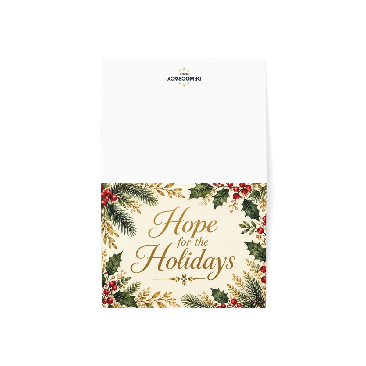 Hope for the Holidays (watercolour holly) greeting card, open-cover