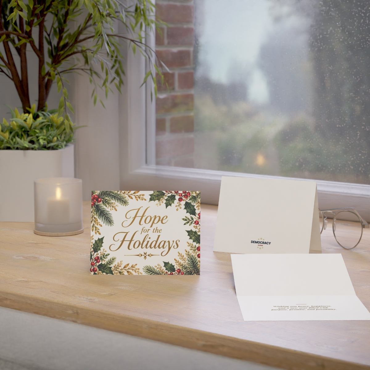 Hope for the Holidays (watercolour holly) greeting card, context-1